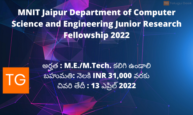 MNIT Jaipur Department of Computer Science and Engineering Junior Research Fellowship 2022